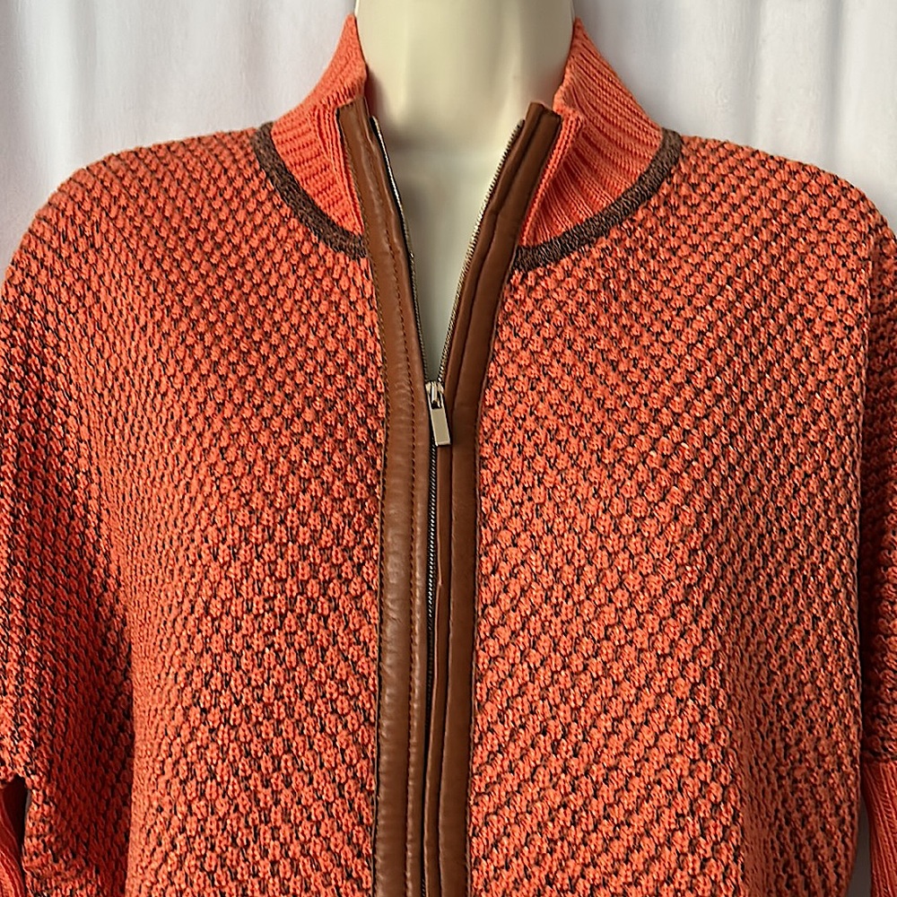 St. John Luxurious Burnt Orange Wool with Leather Trim Jacket Coat **Size M** - Picture 3 of 4